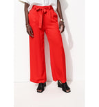 Pantalon Large Taille Haute - Rouge Uni Colore