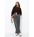 Pantalon Large Cordon Femme - Gris Uni Clair