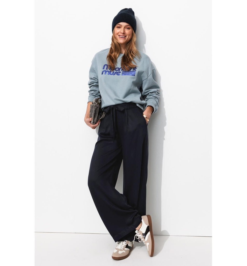 Pantalon Large et Fluide Femme - Bleu Uni Fonce