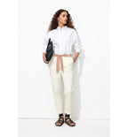 Pantalon Chino Ceinturé Femme - Blanc Uni Clair