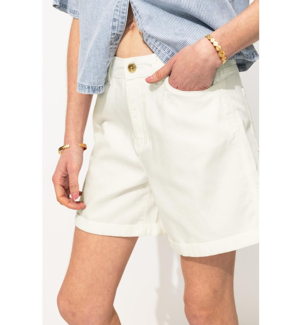 Short Uni en Toile Femme - Blanc Uni Clair