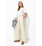 Pantalon Large en Lin Mélangé - Naturel Raye