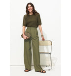 Billy Pantalon Large Femme - Kaki Uni Fonce