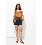 Short à Pinces Ceinturé - Bleu Uni Fonce
