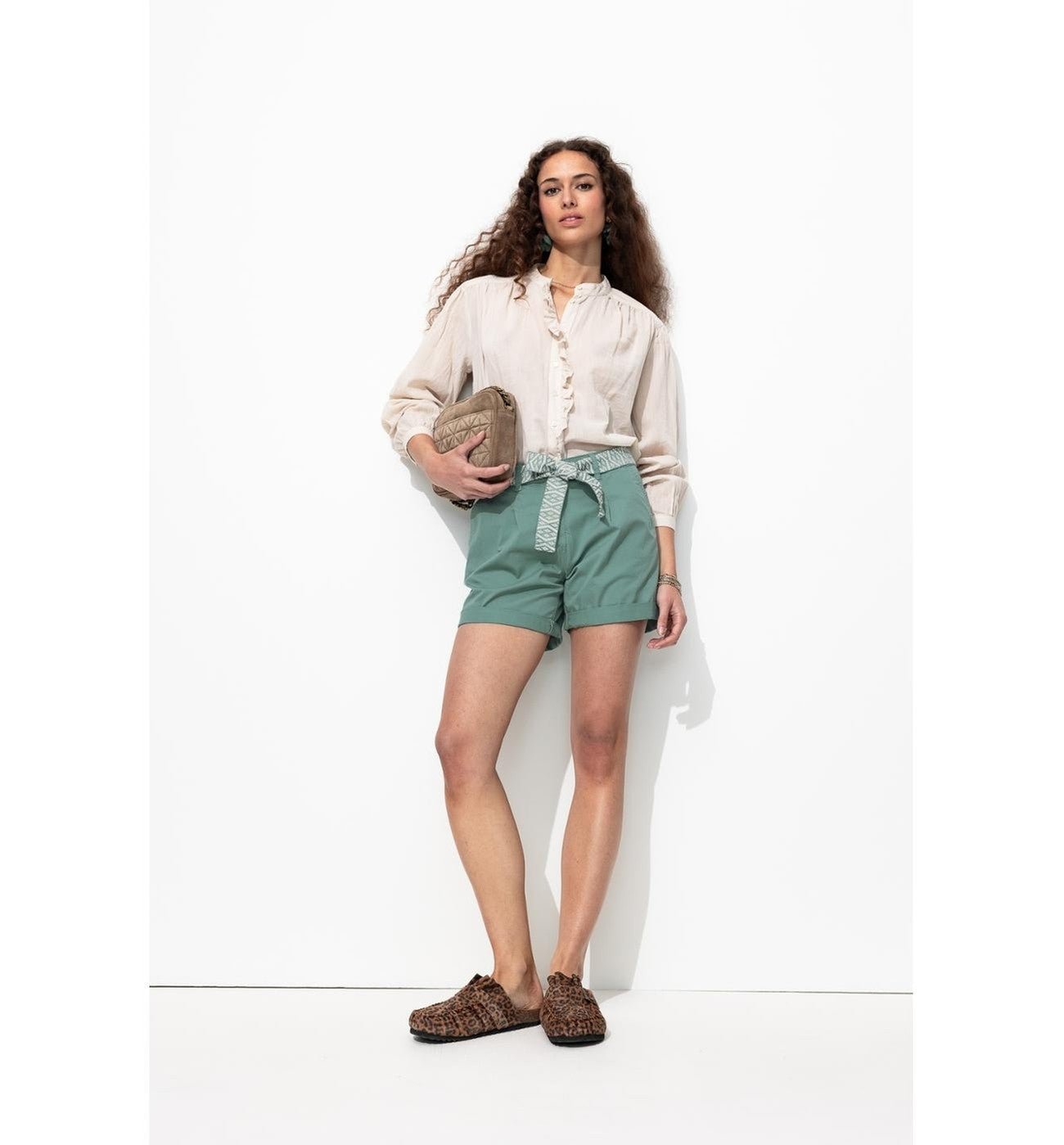 Short à Pinces Ceinturé - Gris Uni Fonce