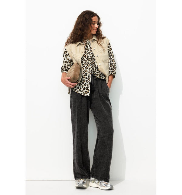 Pantalon en Gaze de Coton - Gris Uni Fonce