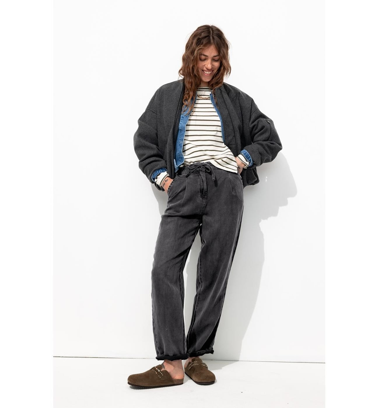 Pantalon Chino en Lyocell - Noir Uni Fonce