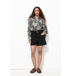 Short en Toile Unie Femme - Noir Uni Fonce