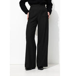 Pantalon Large Taille Haute - Noir Uni Fonce