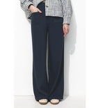 Pantalon Large Taille Haute - Bleu Uni Fonce