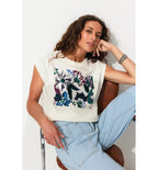 T-shirt à Sequins Femme - Naturel Imprime