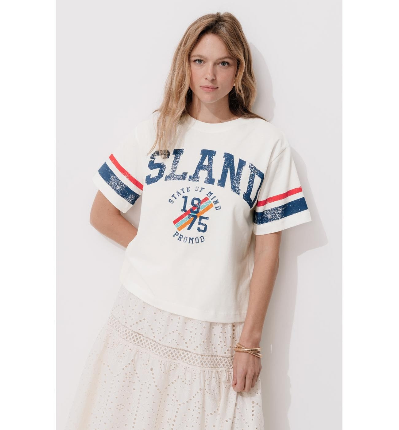 T-shirt Campus Oversize Femme - Naturel Imprime