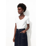 T-shirt Col V Femme - Blanc Uni Clair