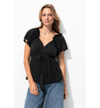 T-shirt à Volants en Jersey - Noir Uni Fonce