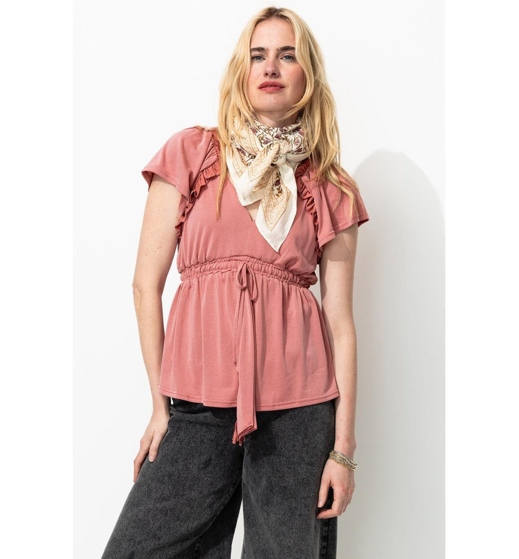 T-shirt à Volants en Jersey - Rose Uni Colore