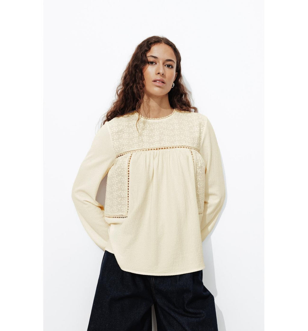 Blouse Brodée Femme - Naturel Uni Clair
