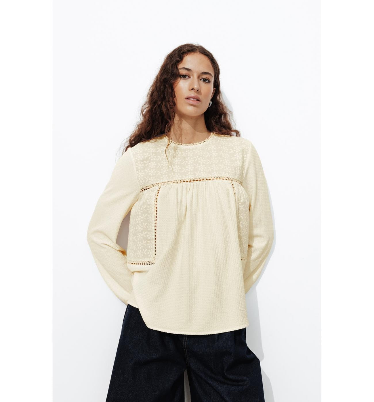 Blouse Brodée Femme - Naturel Uni Clair
