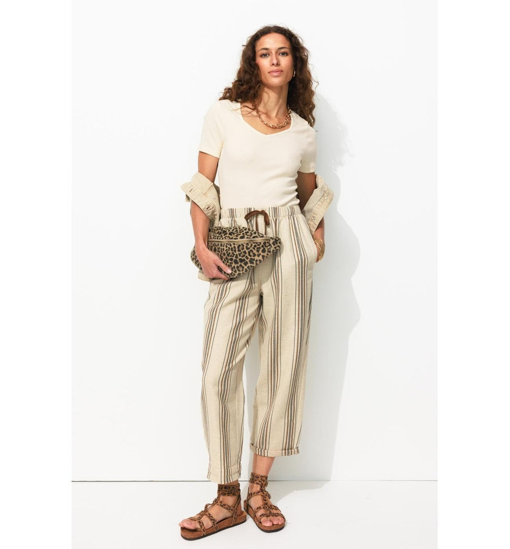 T-shirt Côtelé Col Cœur Femme - Naturel Uni Clair