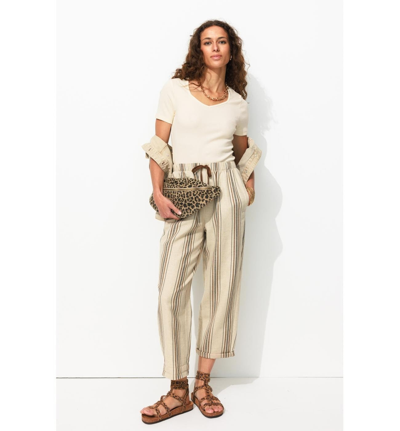 T-shirt Côtelé Col Cœur Femme - Naturel Uni Clair