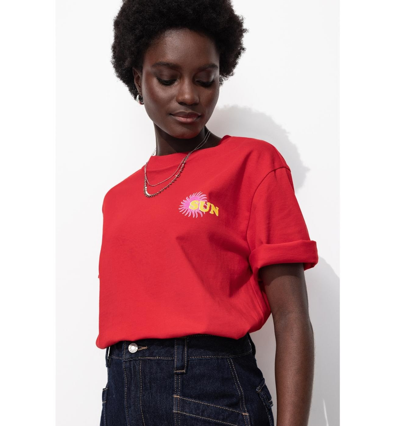 T-shirt à Message Femme - Rouge Imprime