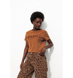 T-shirt à Message Brodé Femme - Marron Imprime
