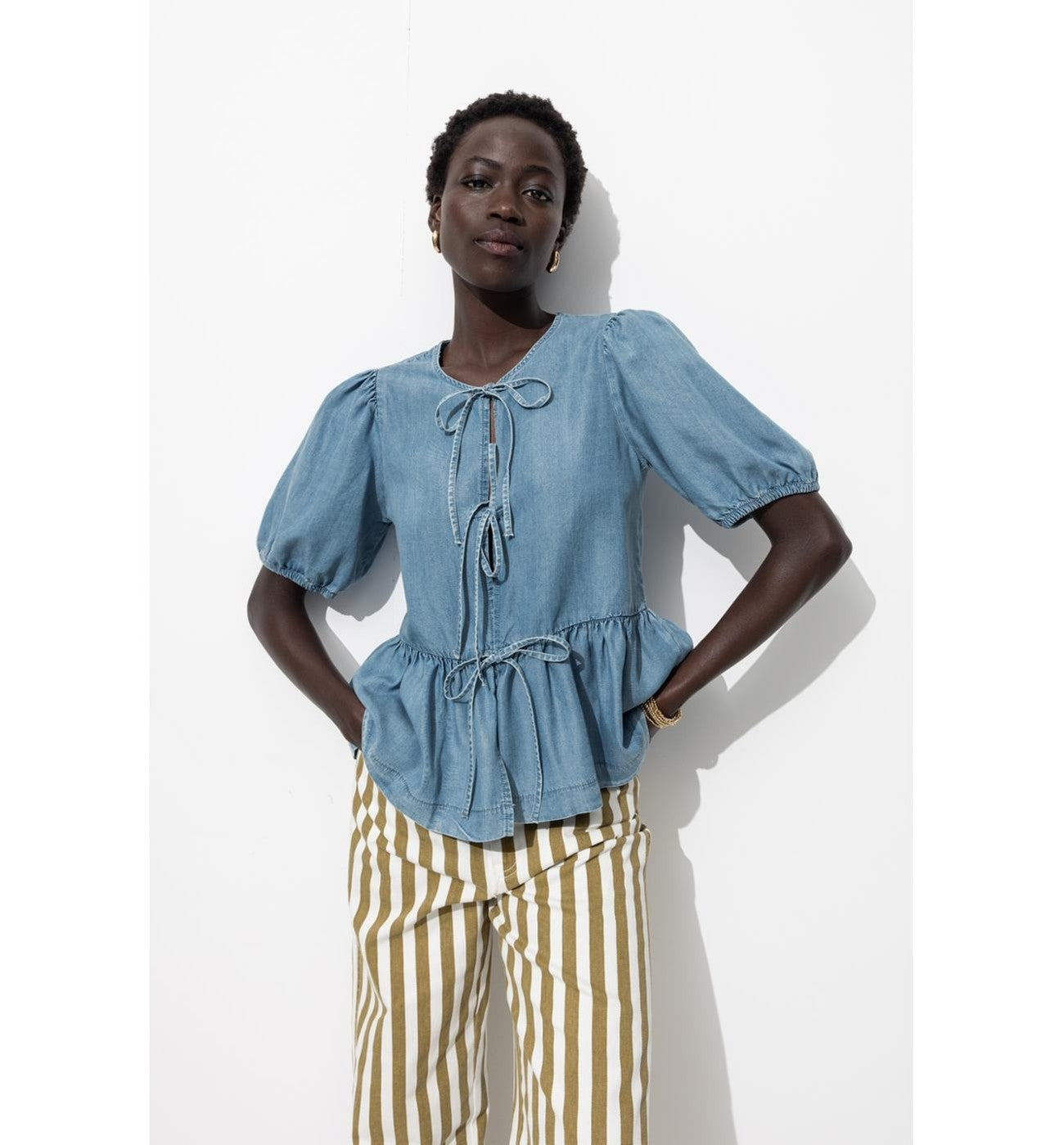 Blouse à Nouettes Femme - Jeans Uni Clair