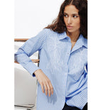 Longue Chemise Brodée Femme - Bleu Raye