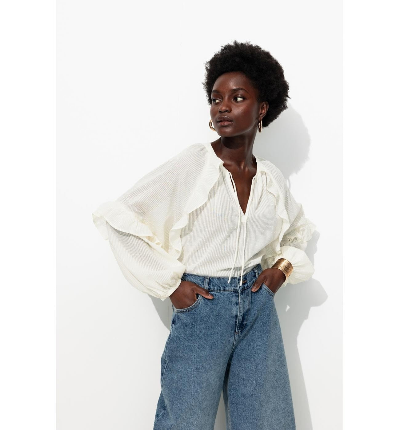 Blouse en Coton Plumetis Femme - Naturel Uni Clair