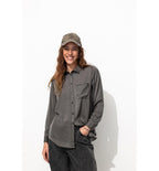 Chemise Perlée en Satin Femme - Gris Uni Fonce