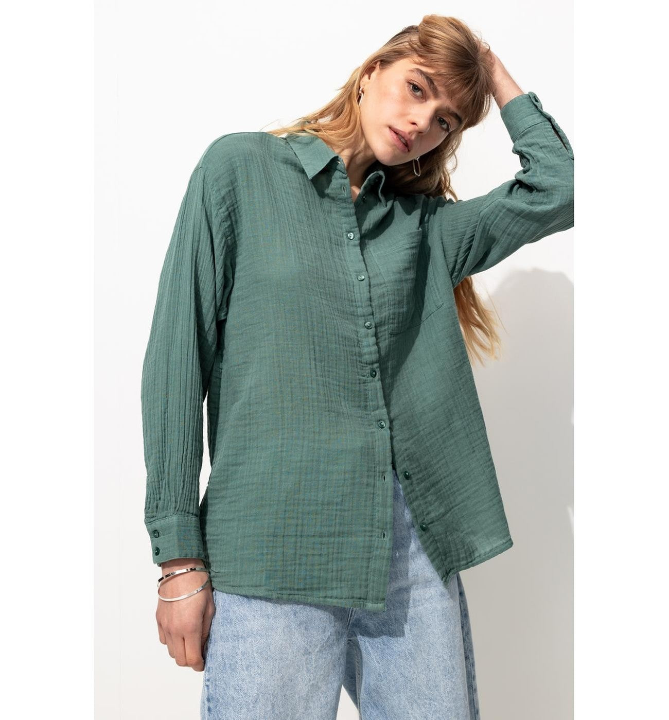 Chemise en Gaze de Coton Femme - Gris Uni Fonce