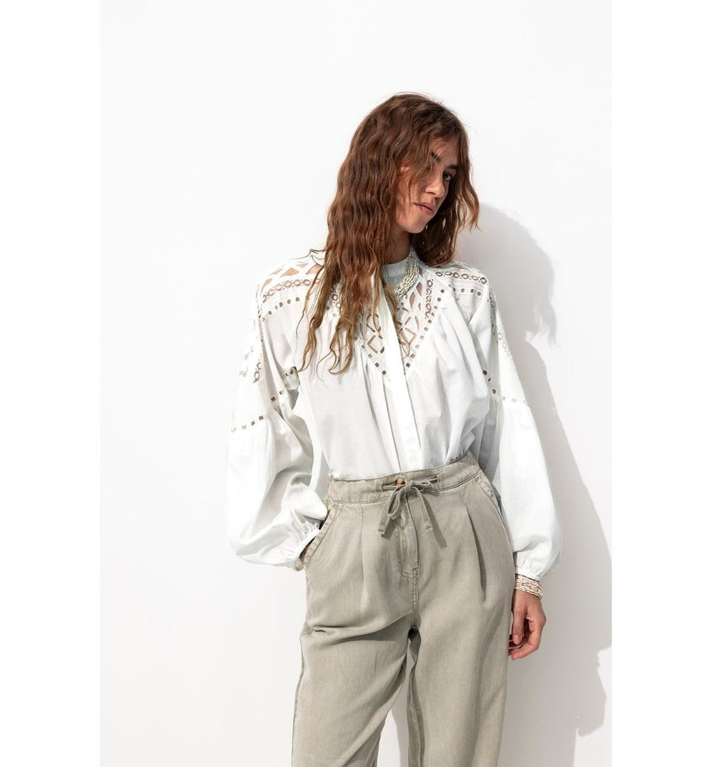 Blouse Brodée Femme - Naturel Uni Clair
