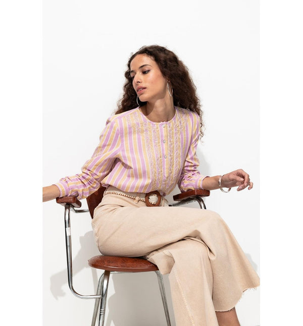 Tunique Rayée Brodée Femme - Rose Raye