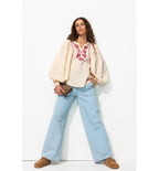 Chemise Brodée Manches Ballon - Naturel Uni Clair