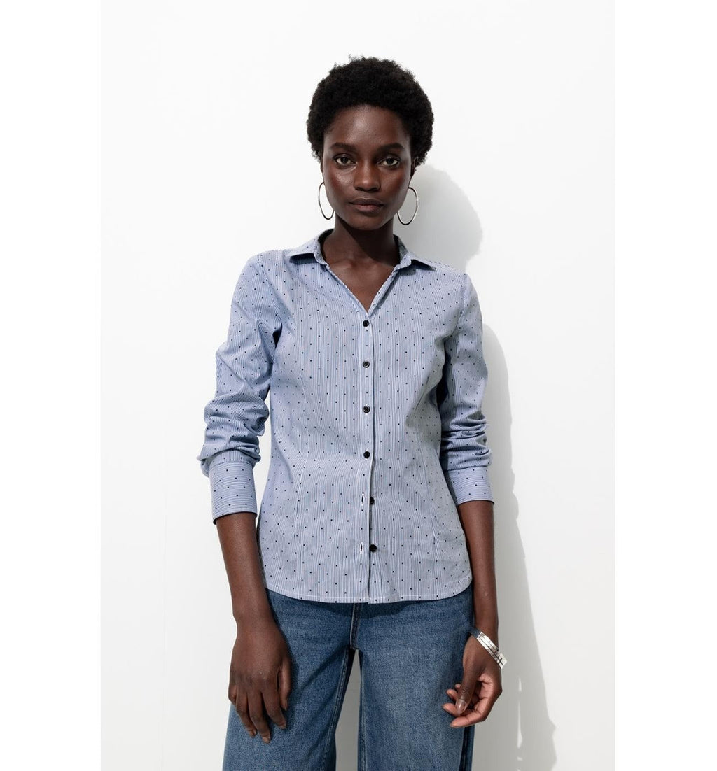 Chemise en Popeline Unie - Bleu Raye