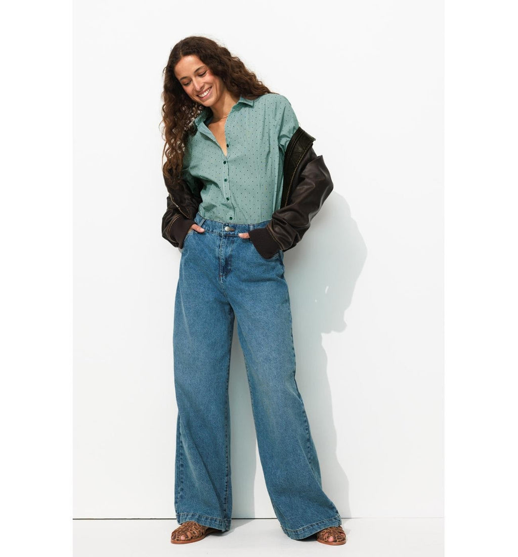 Chemise en Popeline Unie - Vert Raye