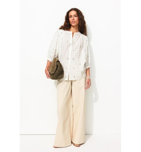 Chemise Brodée Manches Ballon - Naturel Uni Clair