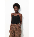 Top à Fines Bretelles Femme - Noir Uni Fonce