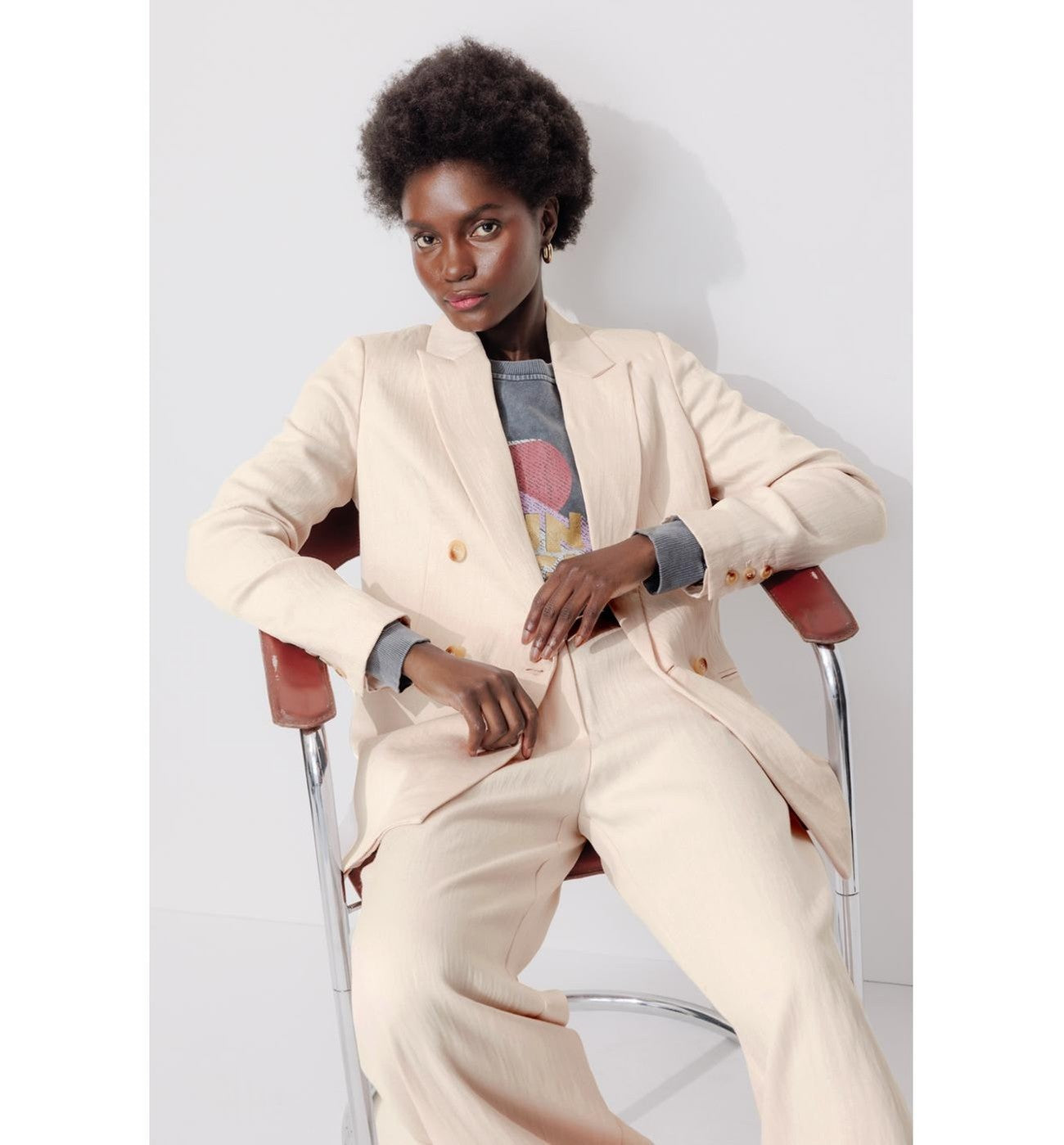 Blazer Croisé Unie Femme - Naturel Uni Clair