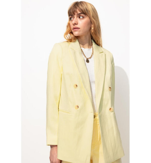 Blazer Croisé Unie Femme - Jaune Uni Colore