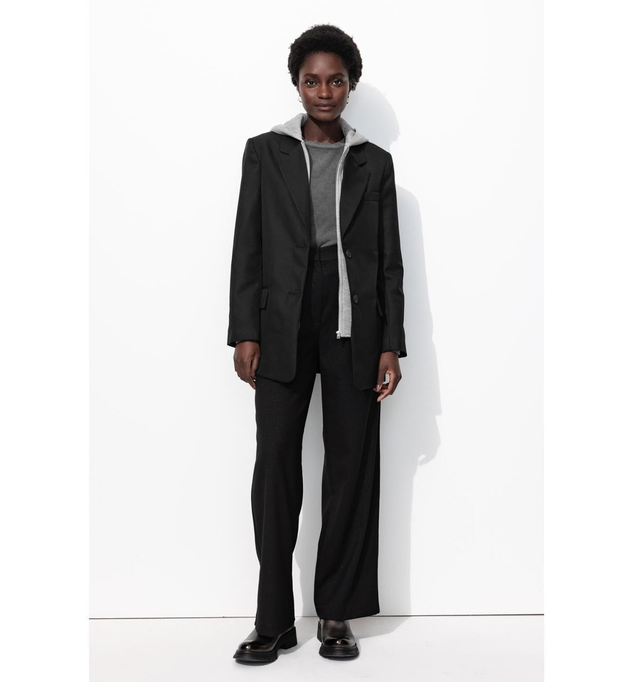 Veste de Tailleur à Capuche - Noir Uni Fonce