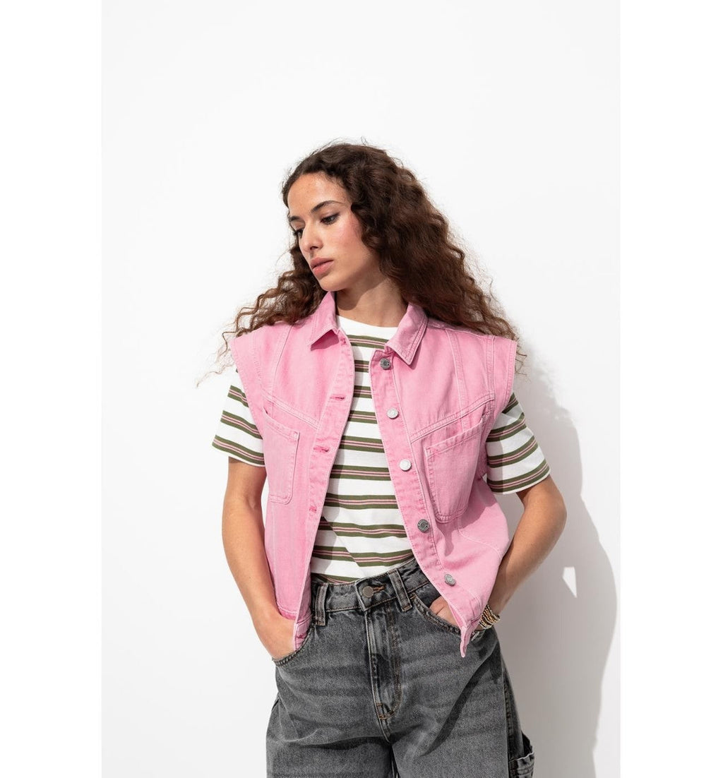 Veste sans Manches Femme - Rose Uni Colore