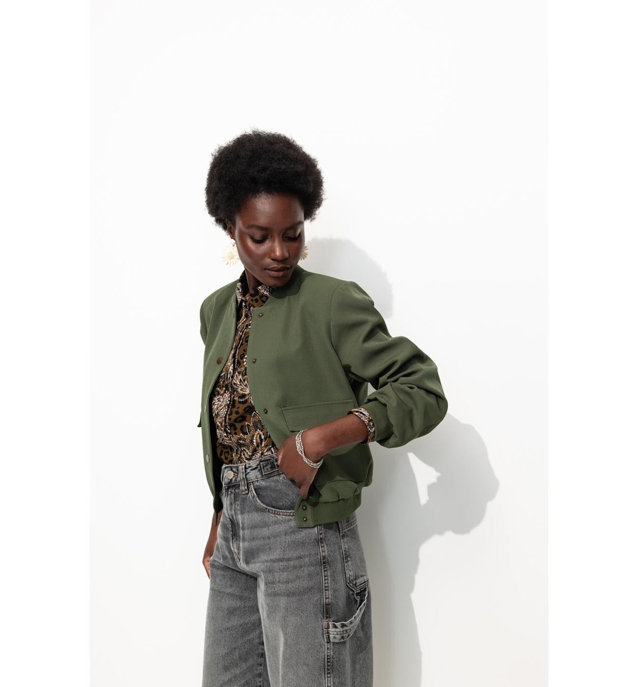 Bomber Épaulé Uni Femme - Kaki Uni Fonce