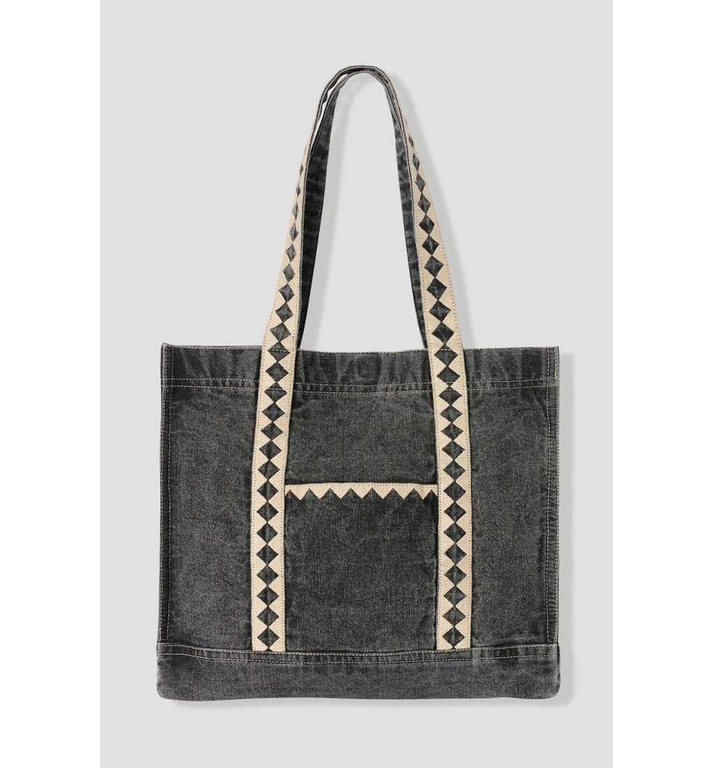 Tote-bag en Jean Brodé - Gris Uni Fonce
