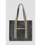 Tote-bag en Jean Brodé - Gris Uni Fonce