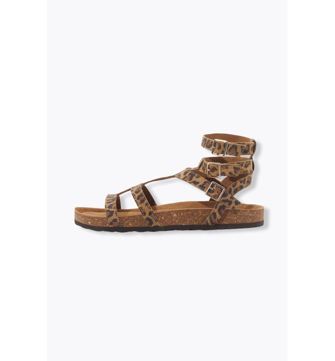 Sandales Léopard en Cuir Femme - Grège Imprime