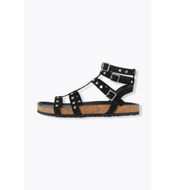 Sandales en Cuir Clouté Femme - Noir Uni Fonce