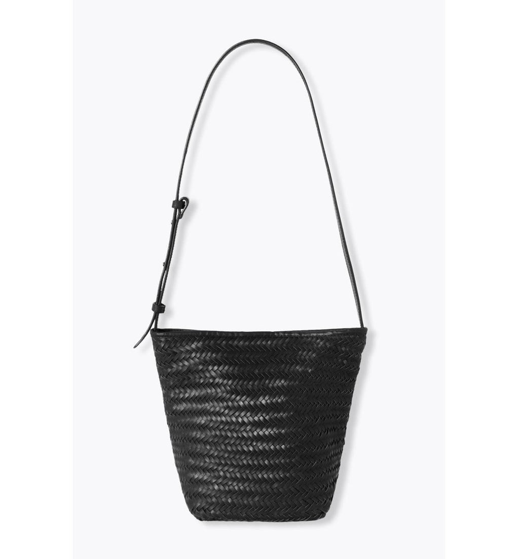 Sac Seau en Cuir Tressé Femme - Noir Uni Fonce