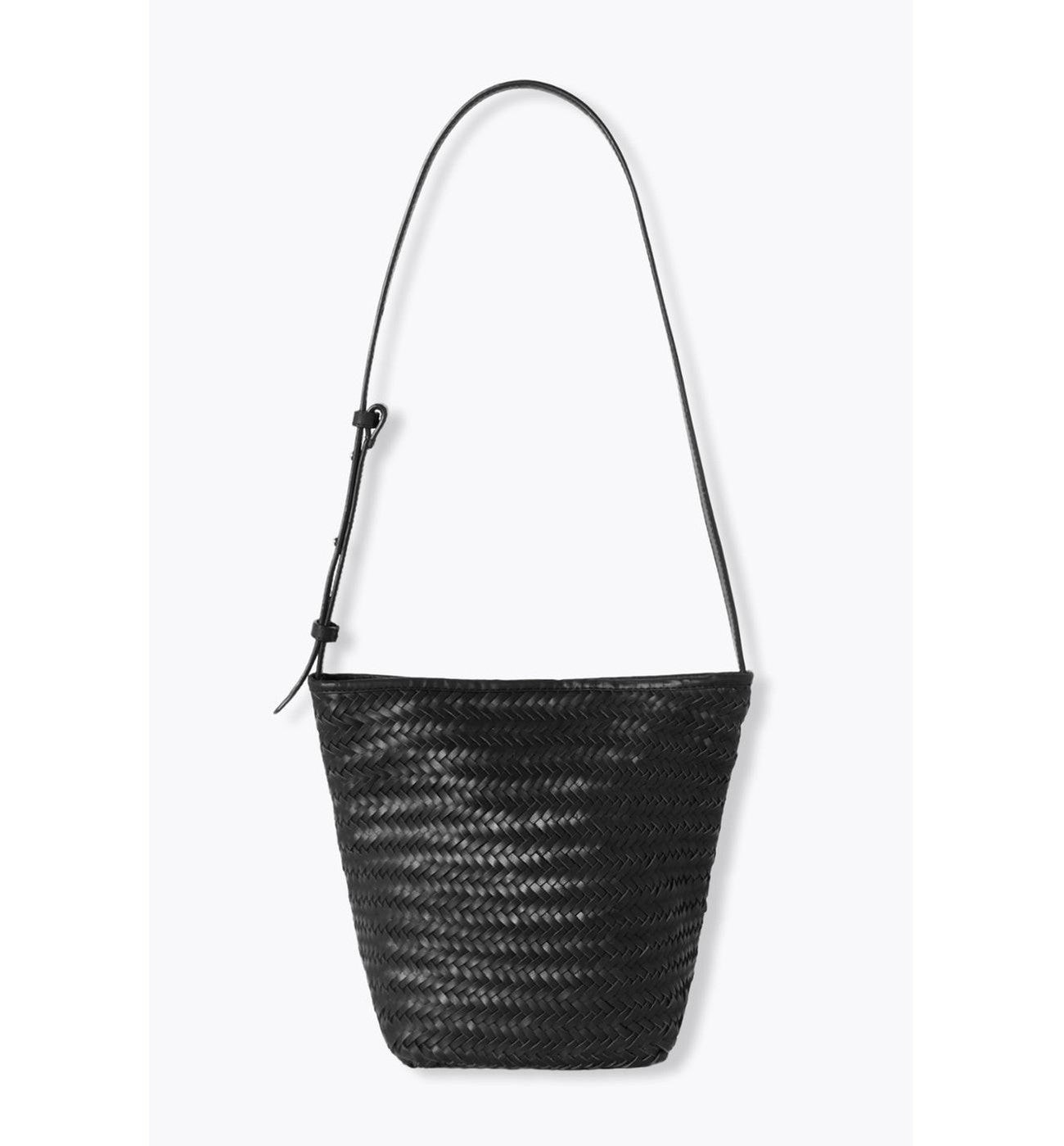 Sac Seau en Cuir Tressé Femme - Noir Uni Fonce