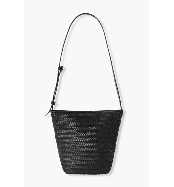Sac Seau en Cuir Tressé Femme - Noir Uni Fonce