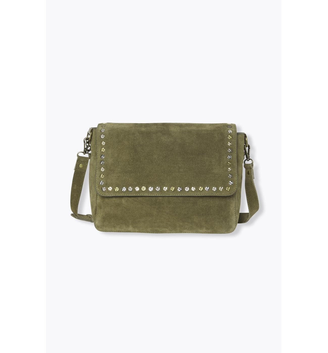 Sac en Cuir Suédé Clouté - Kaki Uni Fonce